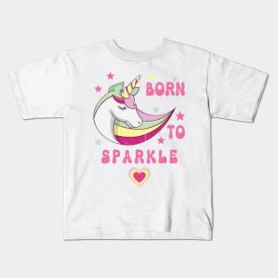 Born To Sparkle Groovy Unicorn With Stars and Heart Kids T-Shirt